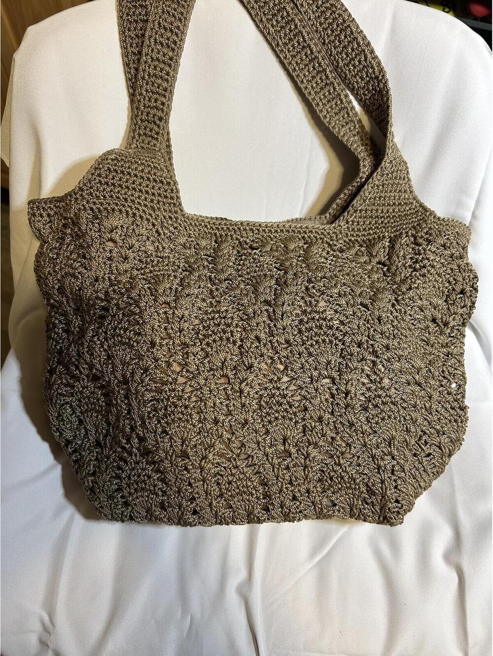 The Sak Crochet Knit Tote Bag Boho Shoulder Bag Taupe Large Lined